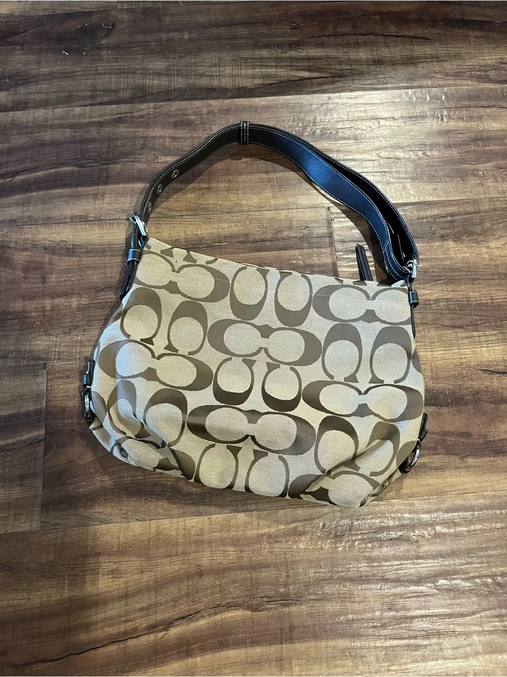 Coach Canvas Shoulder Bag in Khaki and Brown
